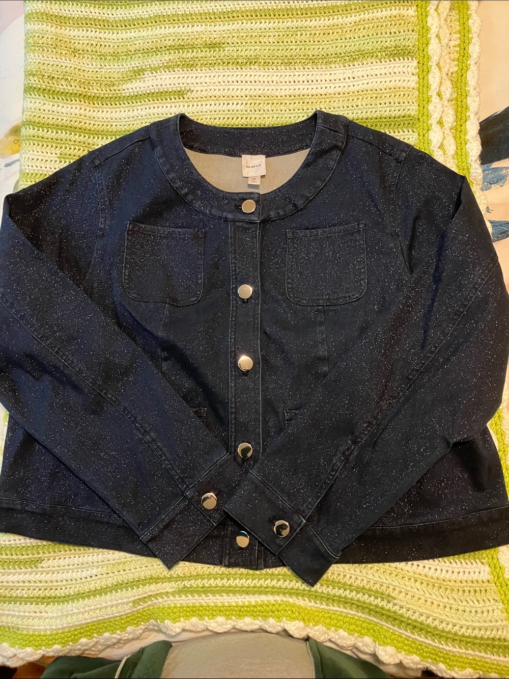 Anthropologie Sparkle Navy Girls' Button-Front Jean Jacket